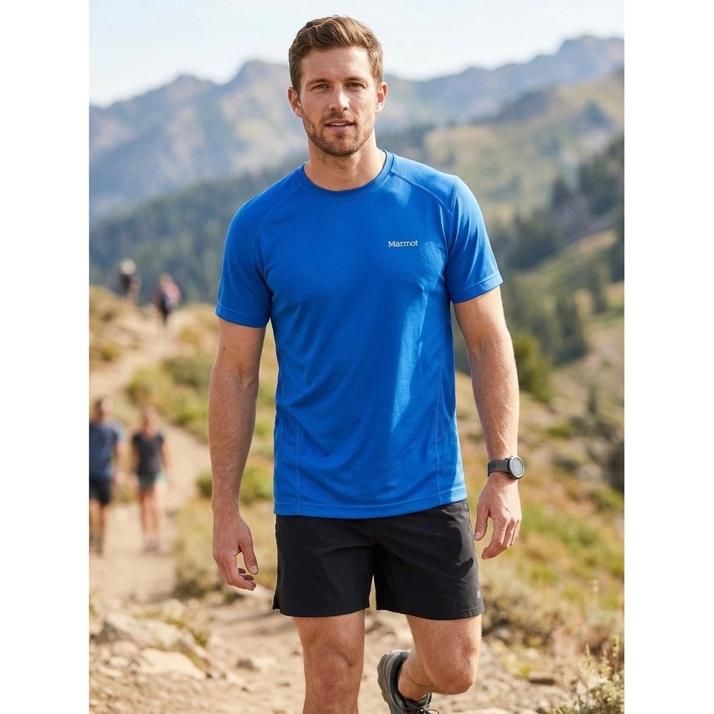 Marmot Mens Blue Performance Short Sleeve Hiking Training T-Shirt D97270 Size M